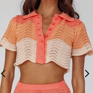 Selfie Leslie Button Up Knit Crop Top Tangerine Orange Small
